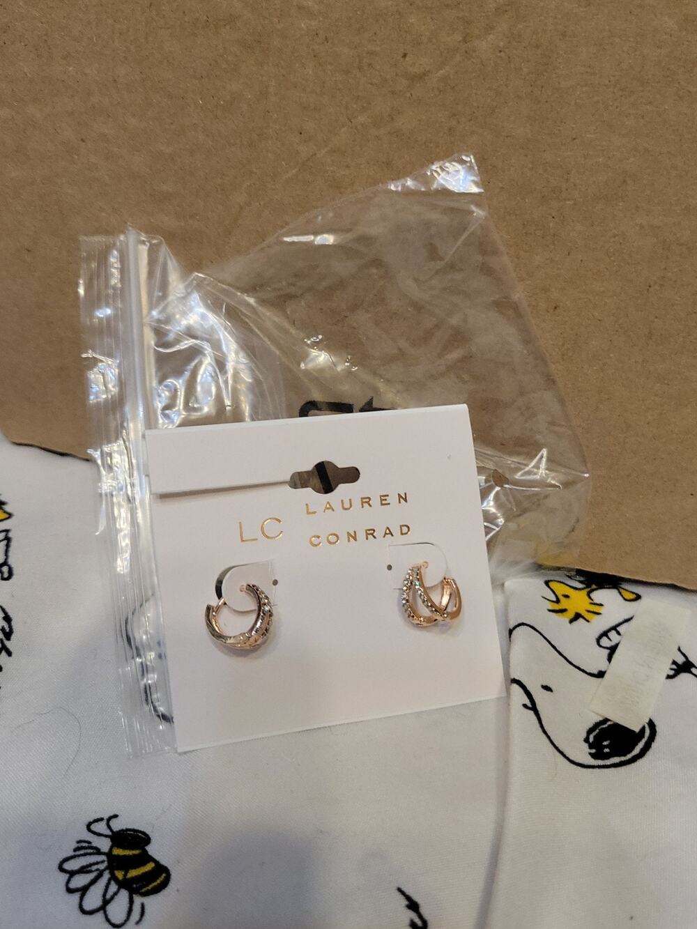 LC Lauren Conrad Earrings Copper-Tone Cubic Zirconia Small Hoops
